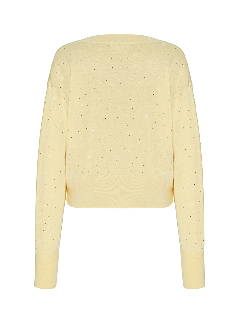 Pale Yellow Rhinestone Cashmere Pullover, 2