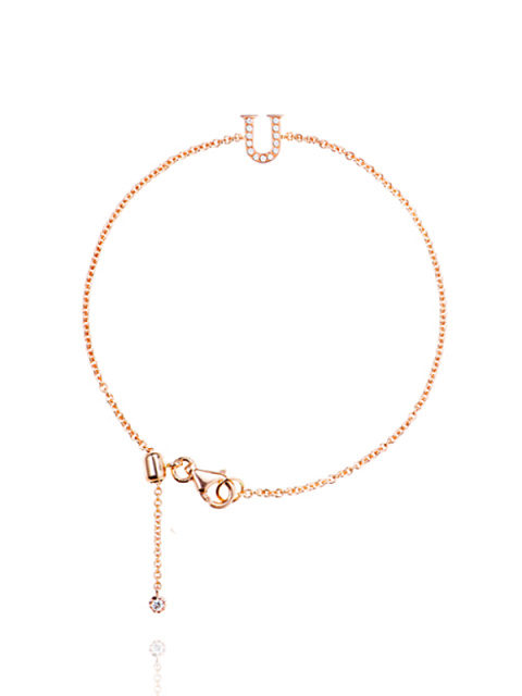 Rose Gold & Diamonds Letter "U" Bracelet, 1