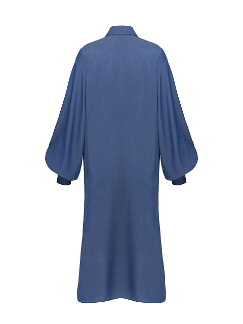 Blue Cotton Puff Sleeves Shirt Dress, 2