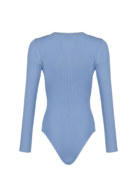 Sky Blue Ribbed Cotton V-Neck Bodysuit, 2