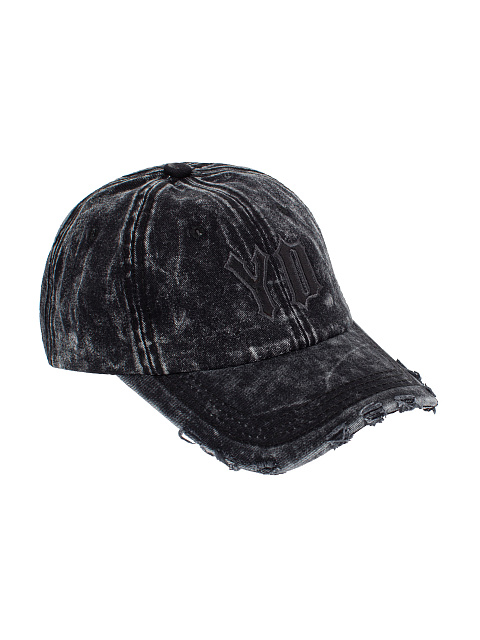 Black Leather Trim YD Washed Denim Cap, 1