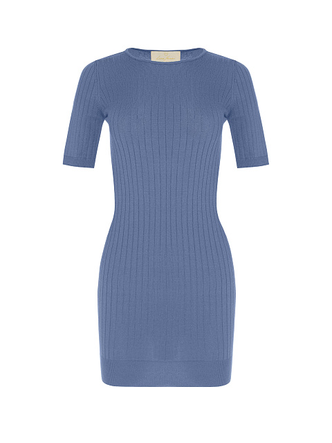Blue Ribbed Knit Mini Dress, 1