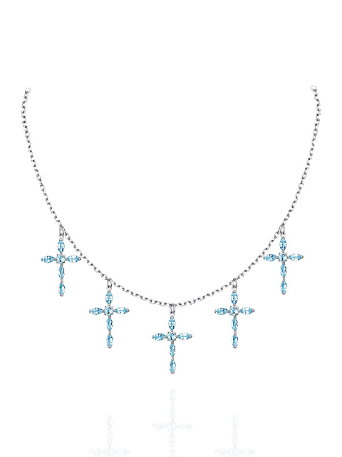 Blue Topaz & Silver "5 Crosses" Necklace, 1