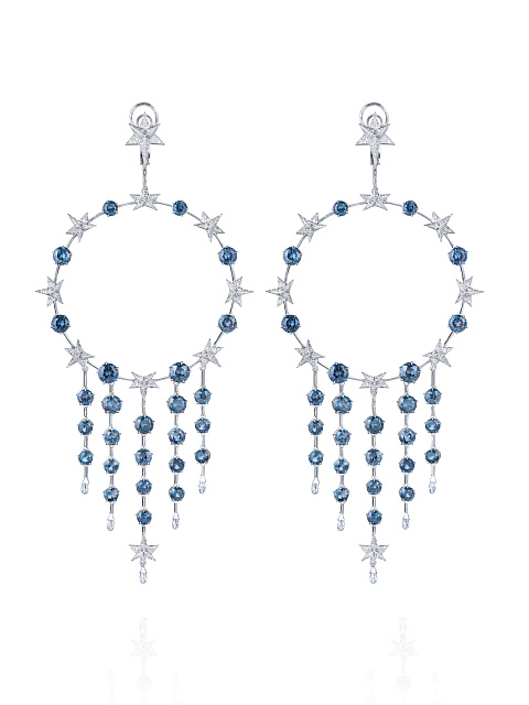 Round Spinel, Briolette Diamond, Round Diamond & White Gold Hoop Earrings, 1