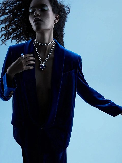 Heart Tanzanite, Round Diamond & White Gold Necklace, 6