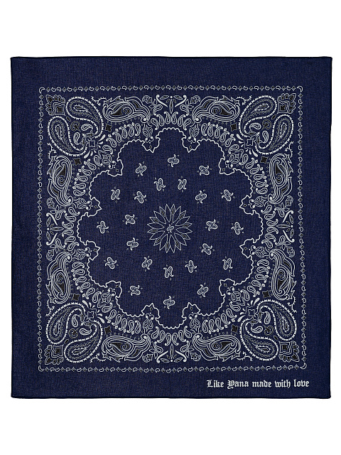Navy Blue Cotton Paisley Printed Bandana, 1