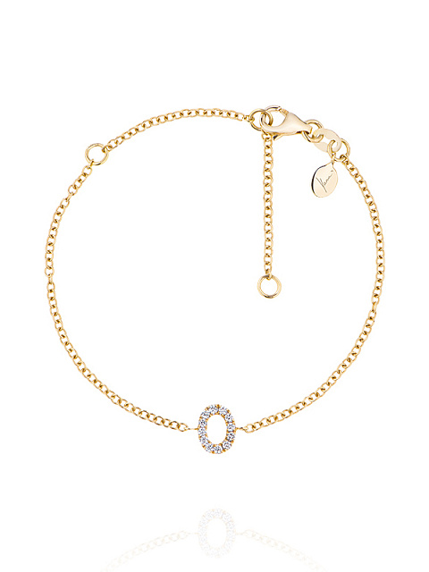 Round Diamond & Gold "O" Letter Bracelet, 1