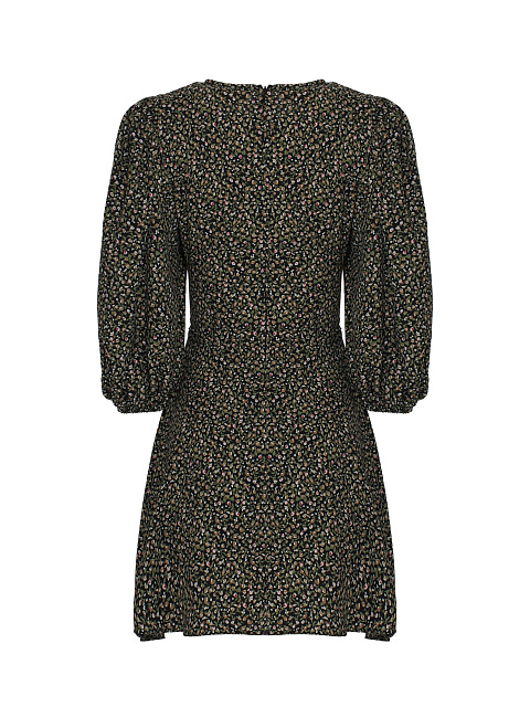 Black Flower Printed Lace Up Mini Dress, 2