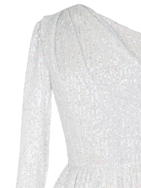 White Sequined One Sleeve Dress , 3