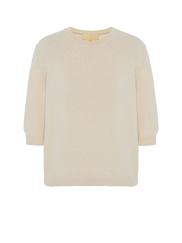 Beige angora jumper with short sleeves, 1