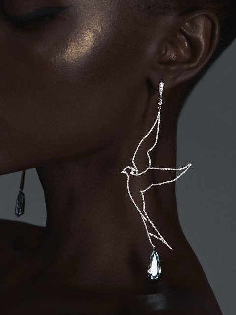 White Gold, Aquamarine & Diamonds Long Earrings, 2