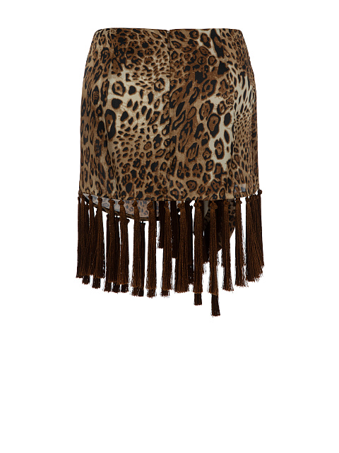 Leopard Silk Mini Wrap Skirt, 2