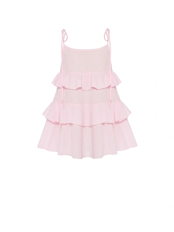 Girl's Light Pink Cotton Sundress With Ruffs, 1