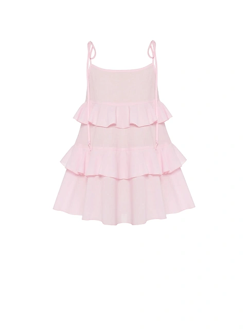 Girl's Light Pink Cotton Sundress With Ruffs, 1 Girl's Light Pink Cotton Sundress With Ruffs, 1