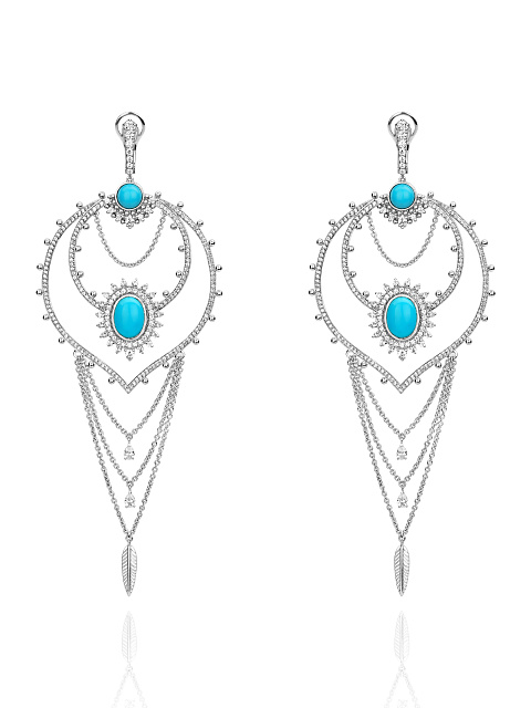 Silver, Turquoise & Cubic Zirkonia Earrings, 1