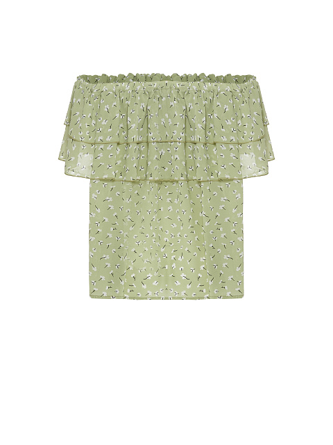 Green Chiffon Off Shoulder Top, 2