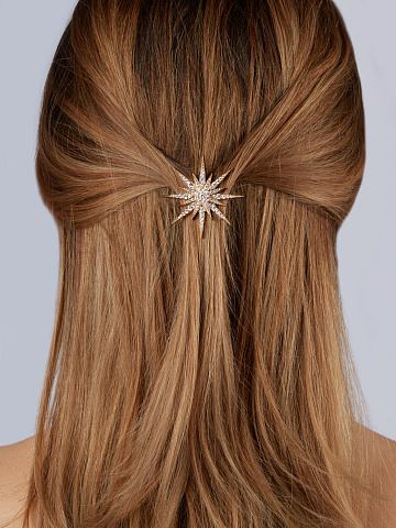 Cubic Zirkonia & Gold-Plating Silver Star Barrette, 2