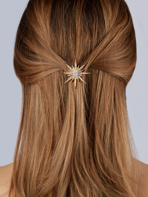 Cubic Zirkonia & Gold-Plating Silver Star Barrette, 2 Cubic Zirkonia & Gold-Plating Silver Star Barrette, 2