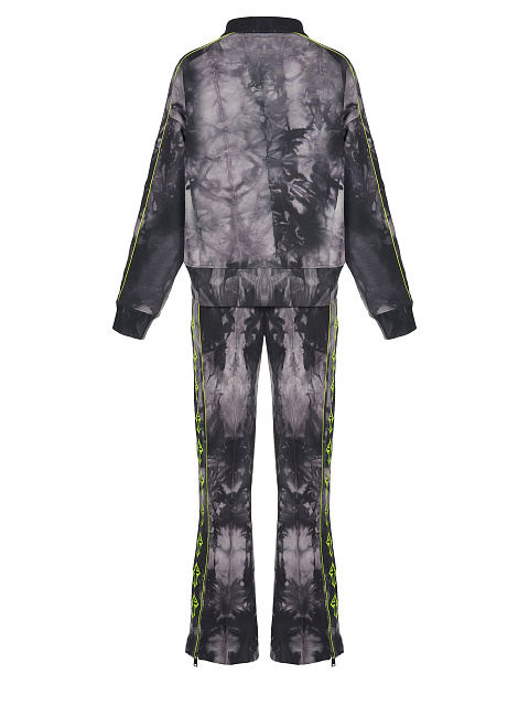 Grey Tie-dye & Neon Green Cross Embroidered Jersey Suit, 2 Grey Tie-dye & Neon Green Cross Embroidered Jersey Suit, 2