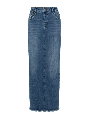 Blue Raw Edge Denim Maxi Skirt, 1