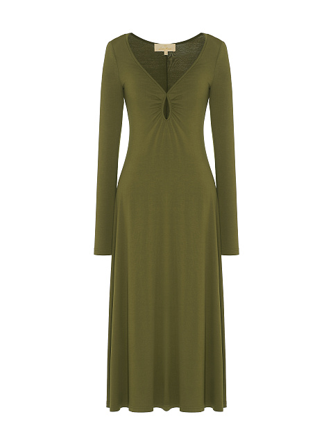 Khaki Green Rayon Jersey Midi Dress, 1