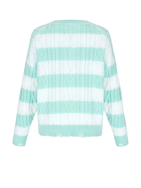 White & Mint Striped Distressed Cable Knit Sweater, 2