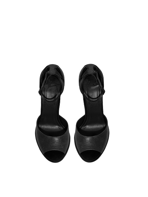 Black Leather Chunky Heel Sandals, 4