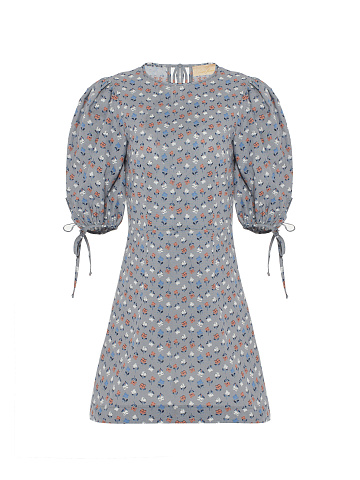 Grey Floral Cotton Mini Dress, 1