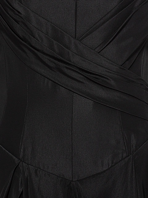 Black Lace Trim Taffeta Maxi Dress, 4