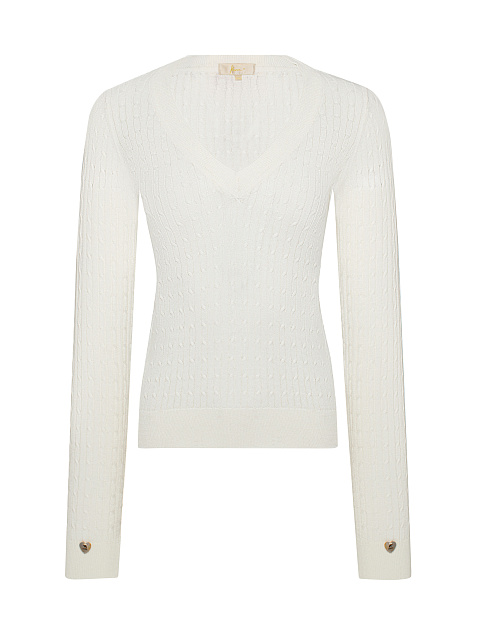 White Braided Cashmere V-neck Sweater, 1