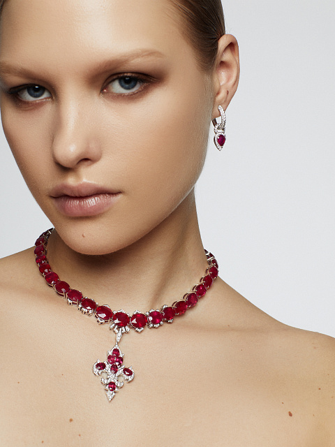 Necklace with a removable pendant made of white gold with rubies and diamonds, 7