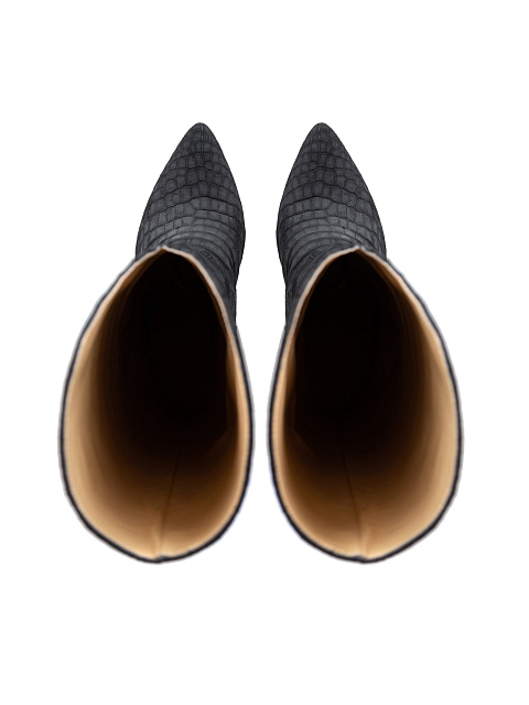 Black Crocodile Leather Heeled Tall Boots, 4