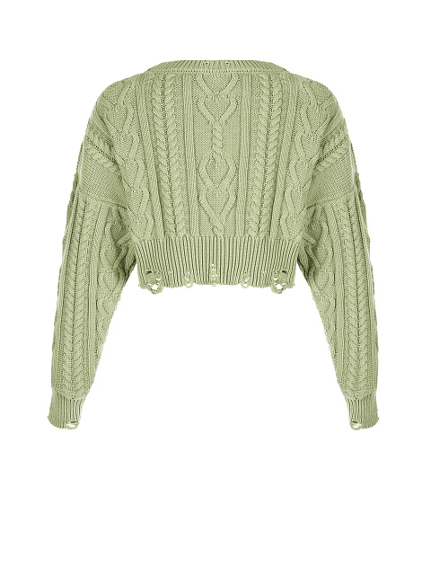 Olive Green Cotton Cropped Cable Knit Sweater, 2