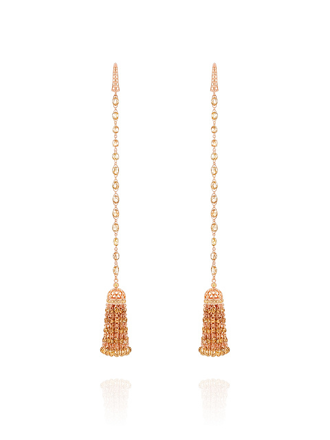 Tassel earrings in rose gold with diamonds, 1