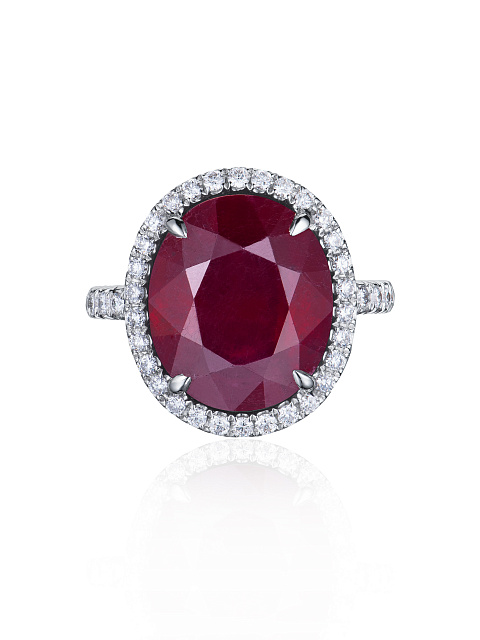 Oval Ruby, Round Diamond & White Gold Ring, 2
