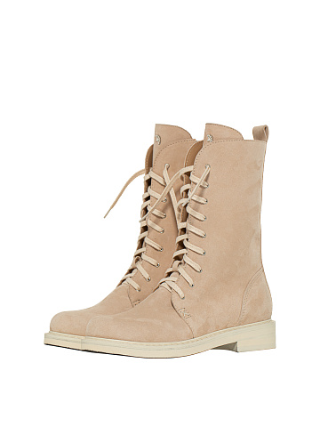 Beige Tall Lace Up Boots, 1
