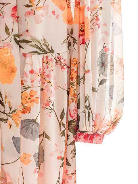 Beige Midi Dress With Large Floral Print, 4