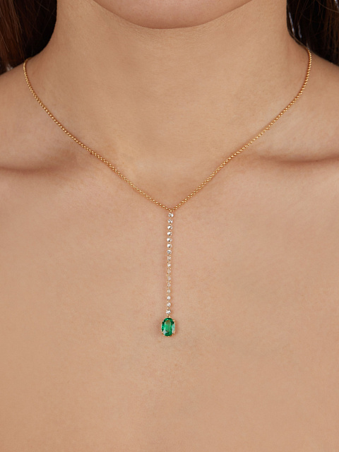 Yellow gold necklace with emerald and diamonds, 4