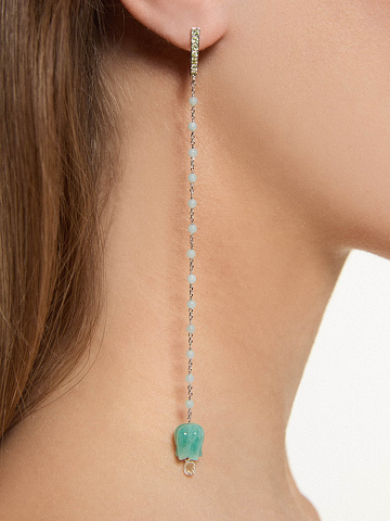 Long bell earrings with prasiolite and amazonite, 2