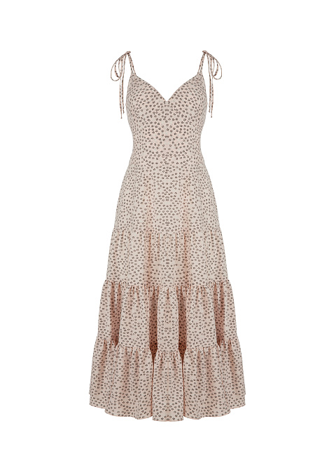 Peach Pink Flower Printed Rayon Sundress, 1