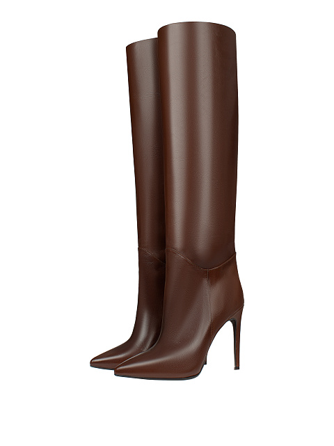 Brown Leather Stiletto Boots, 1