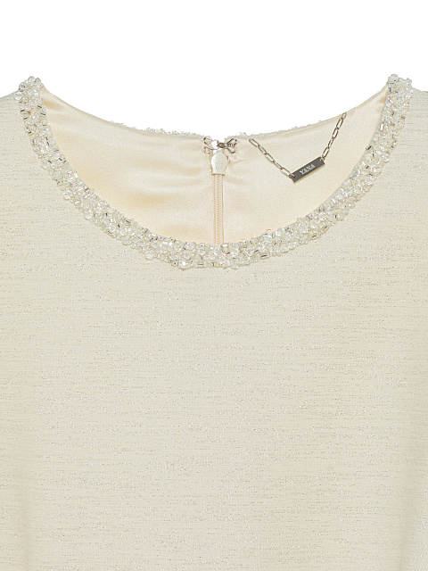 Milk-colored suit with jacket and midi skirt with beaded fringe, 6