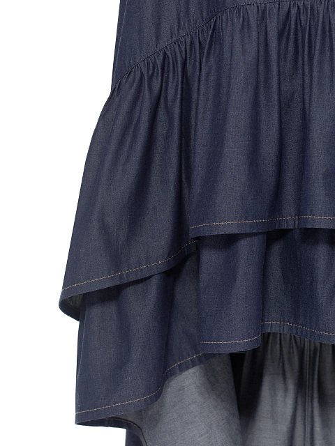 Blue Asymmetric Denim Midi Skirt With Ruffles, 3