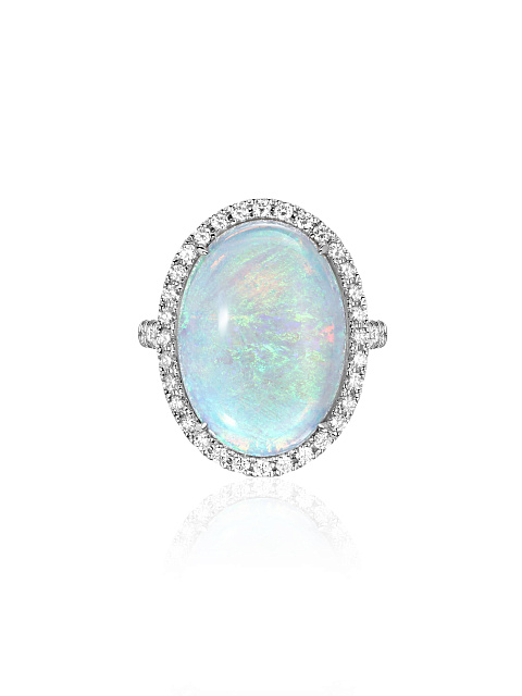 White gold ring with an oval-cut opal, 4