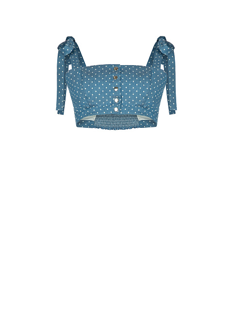 Cropped top in light blue polka-dot denim, 1