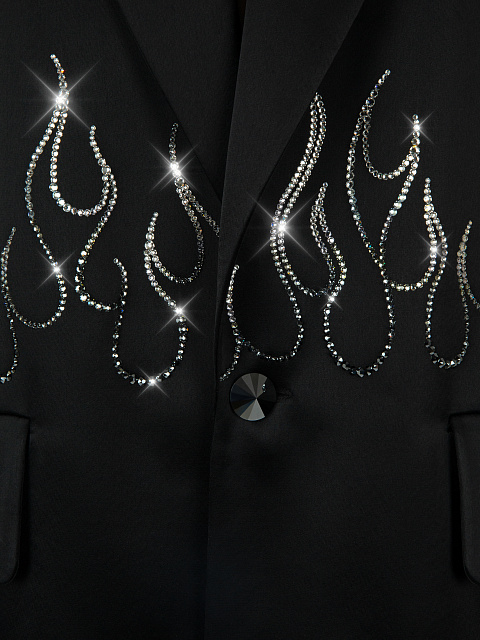 Black Rhinestones Silk Suit, 4