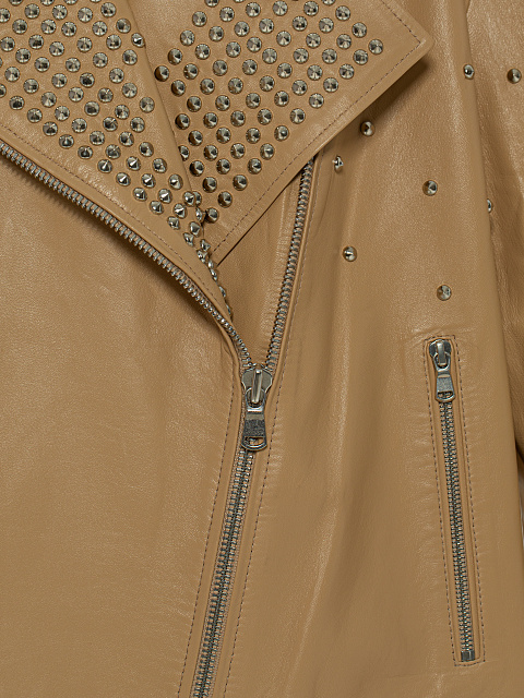 Oversized Beige Studded Biker Jacket, 4