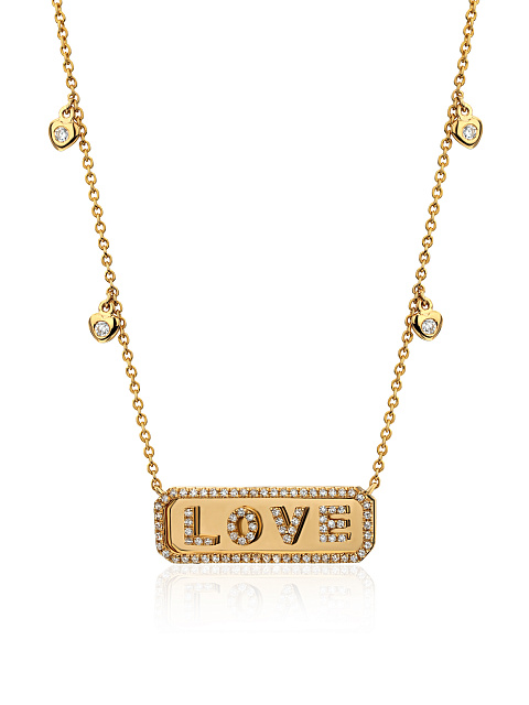 Love pendant necklace in yellow gold with diamonds, 1