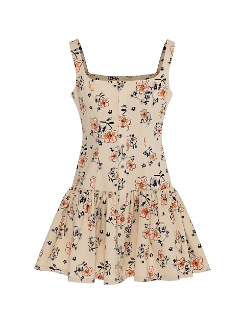 Beige cotton mini dress with floral print, 1
