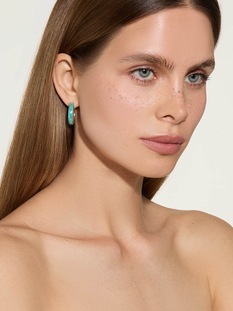 Small white gold hoops with turquoise enamel, 2